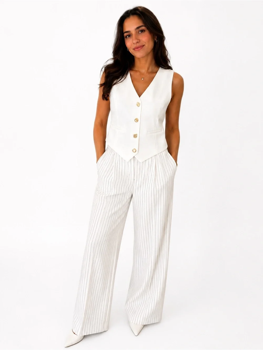 Christian Lacroix Tailored White Vest Gold Button Statement Piece Size Large - Picture 3 of 7